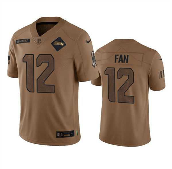 Mens Seattle Seahawks #12 Fan 2023 Brown Salute To Service Limited Jersey Dyin->->NFL Jersey